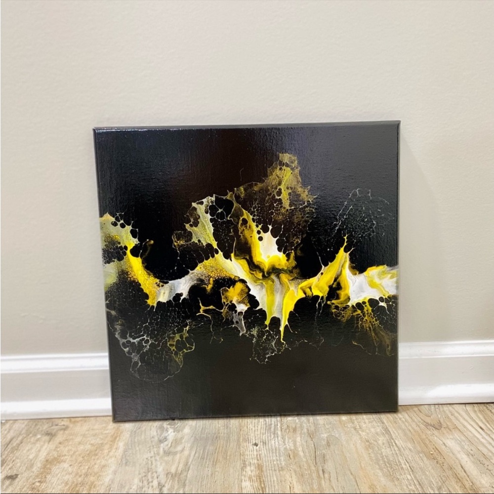 Black and Yellow Acrylic Pour on a Canvas